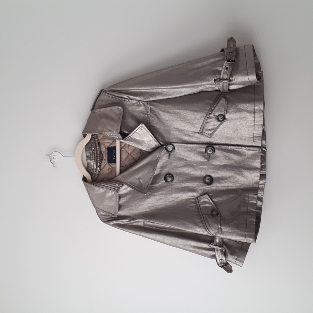 Seventy Metallic Silver Cropped Trench Coat